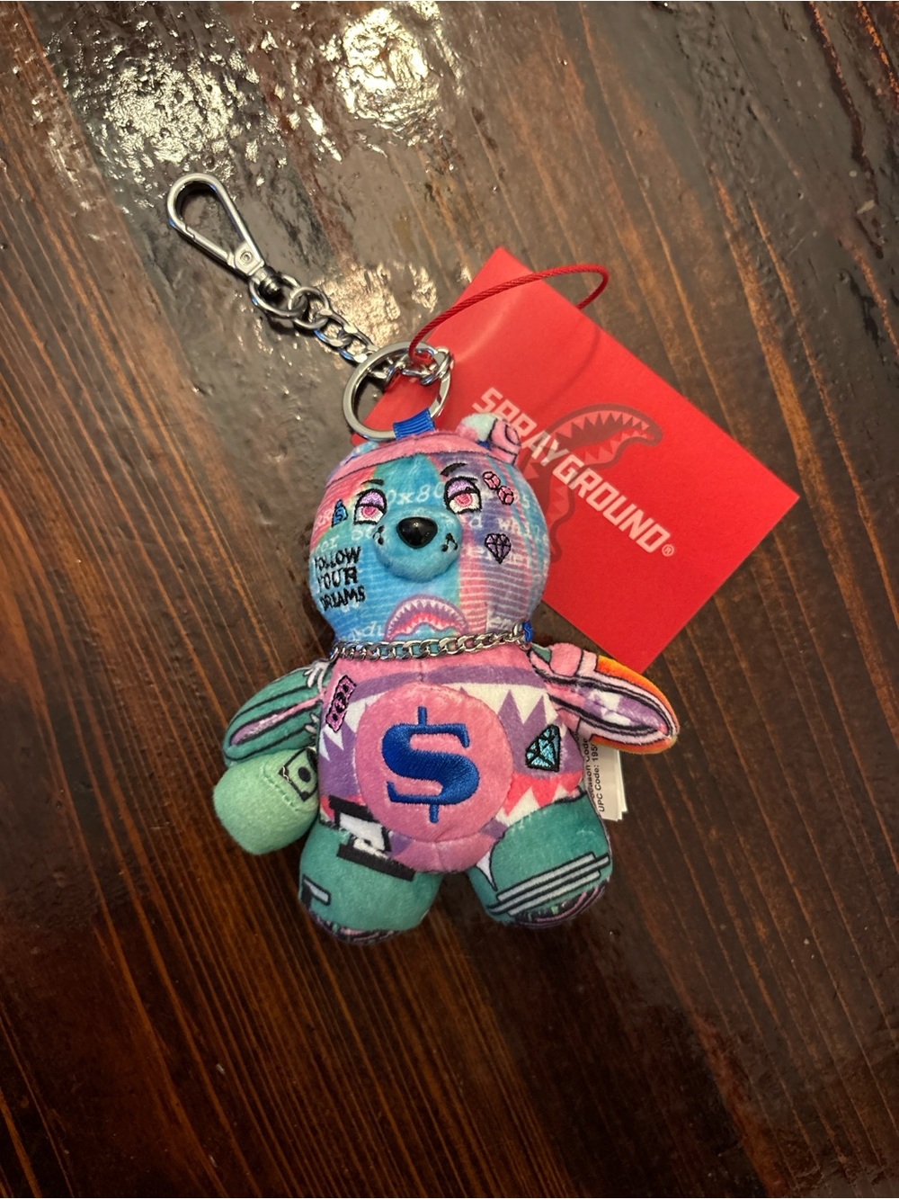 Sprayground Pink Teal Plush Bear Keychain Limited edition